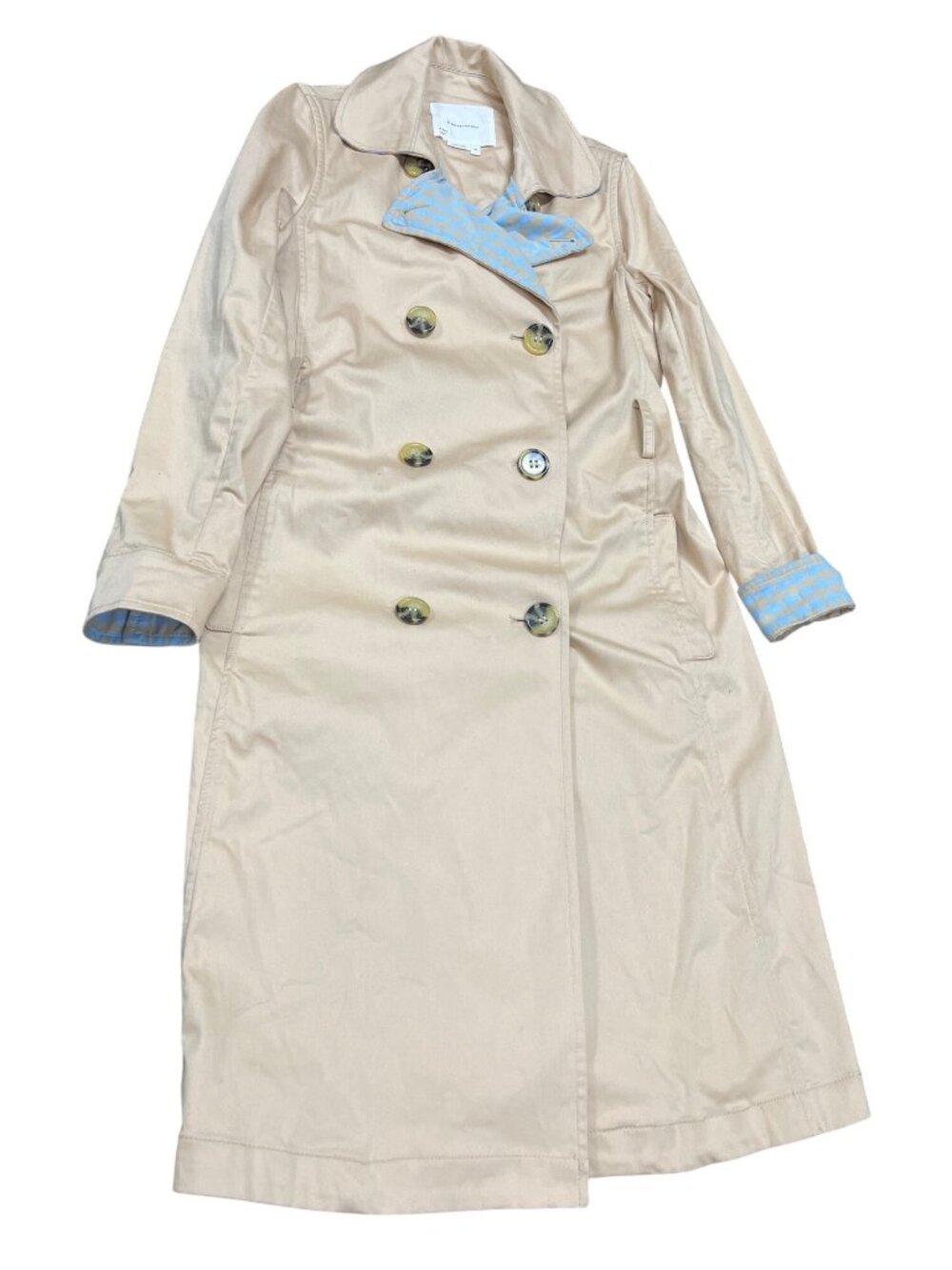 Anthropologie wms beige blue fall winter trench coat/jacket sz XS SKU 10-700